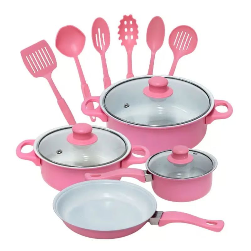 GENERICO - Batería Cocina Ollas 13 Piezas Utensilios Cocina Cookware rosa