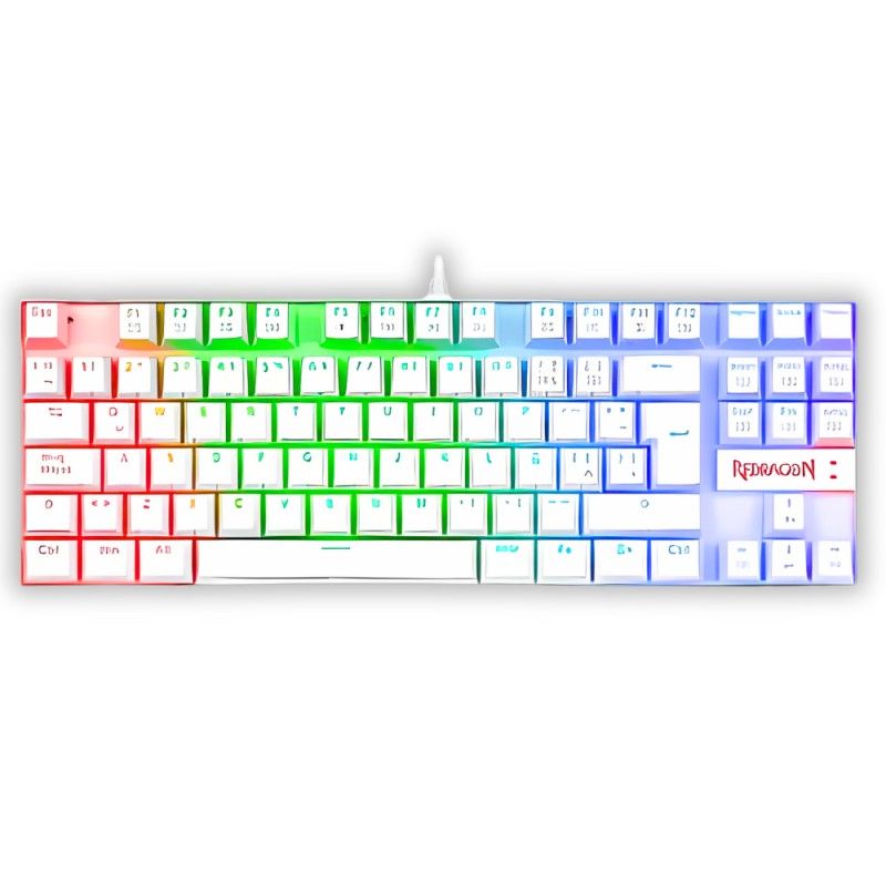 REDRAGON - TECLADO GAMER REDRAGON KUMARA K552WKR-SP CON LUCES RAINBOW SWITCH ROJO EN ESPAÑOL BLANCO