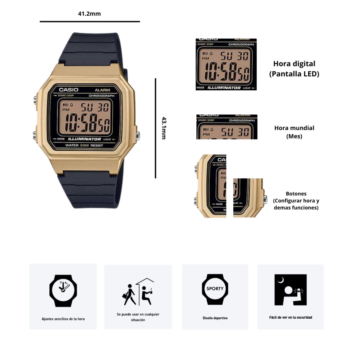 CASIO - Reloj Casio W-217HM-9A Diseño Deportivo