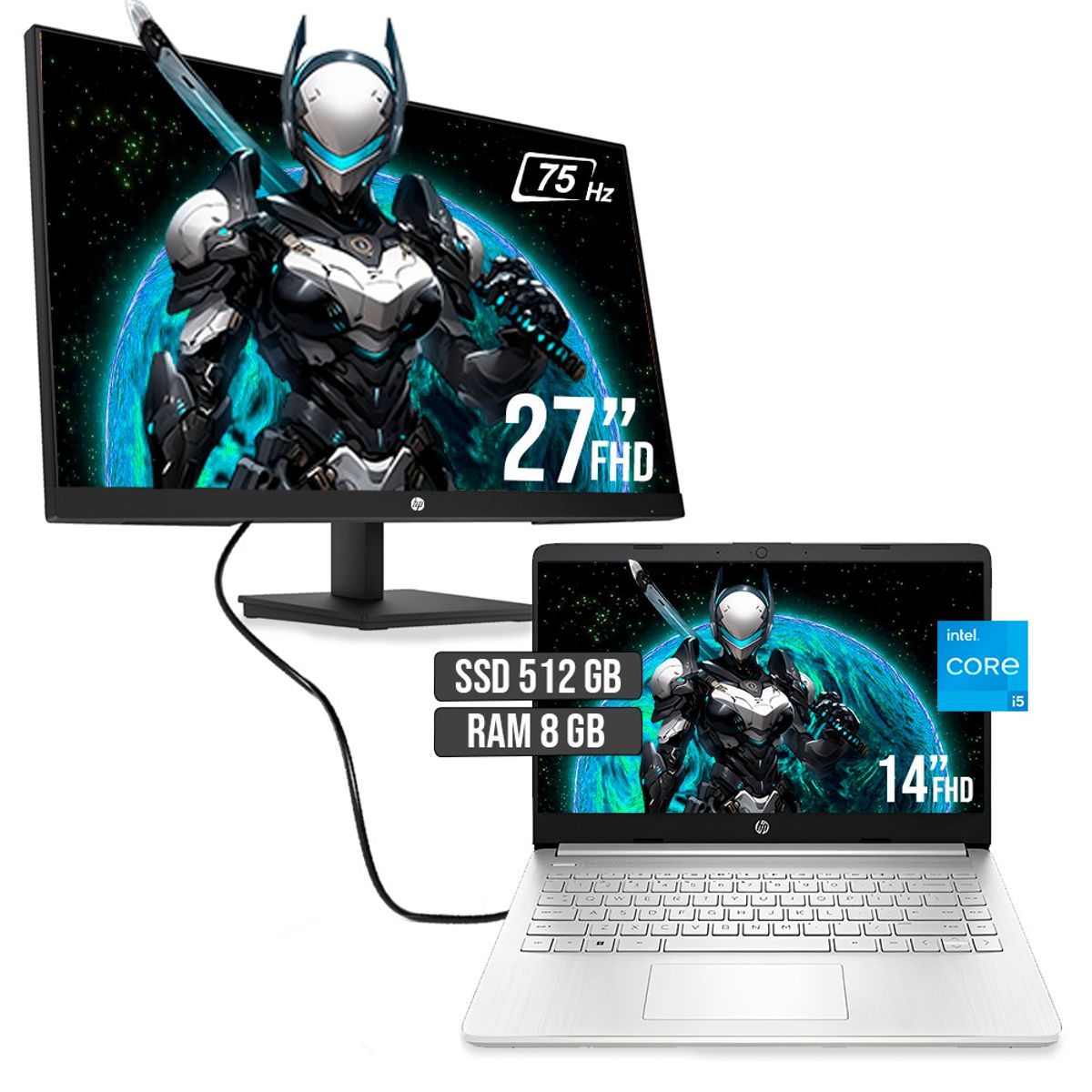 HP - PORTATIL HP INTEL CORE I5 1235U SSD 512GB RAM 8GB LED 14"+ MONITOR HP 27 FHD