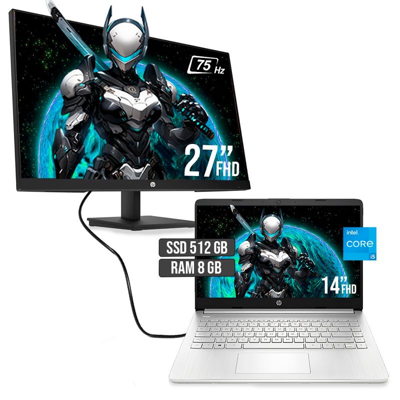 HP - PORTATIL HP INTEL CORE I5 1235U SSD 512GB RAM 8GB LED 14"+ MONITOR HP 27 FHD