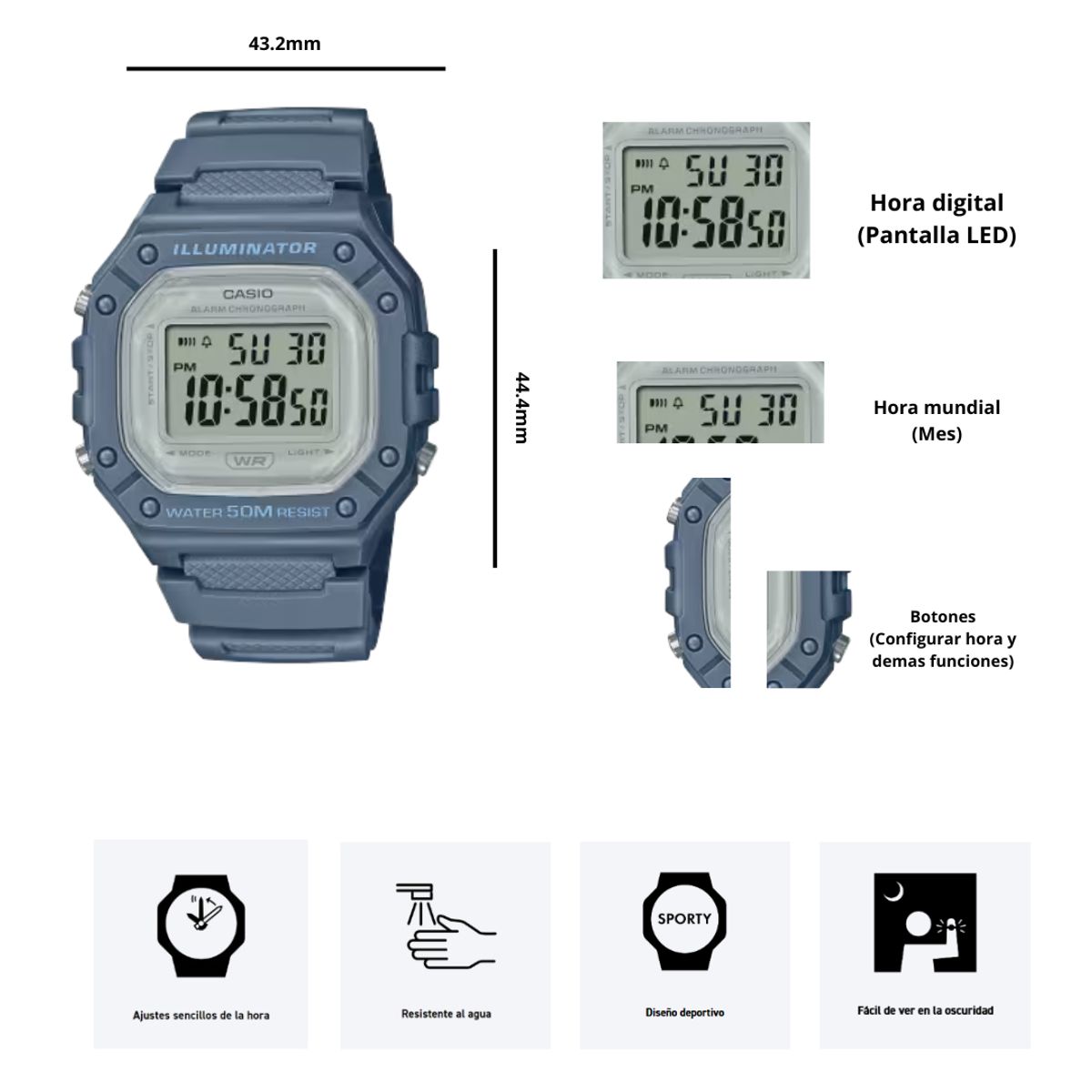 CASIO - Reloj Casio W-218HC-2AV Diseño Deportivo