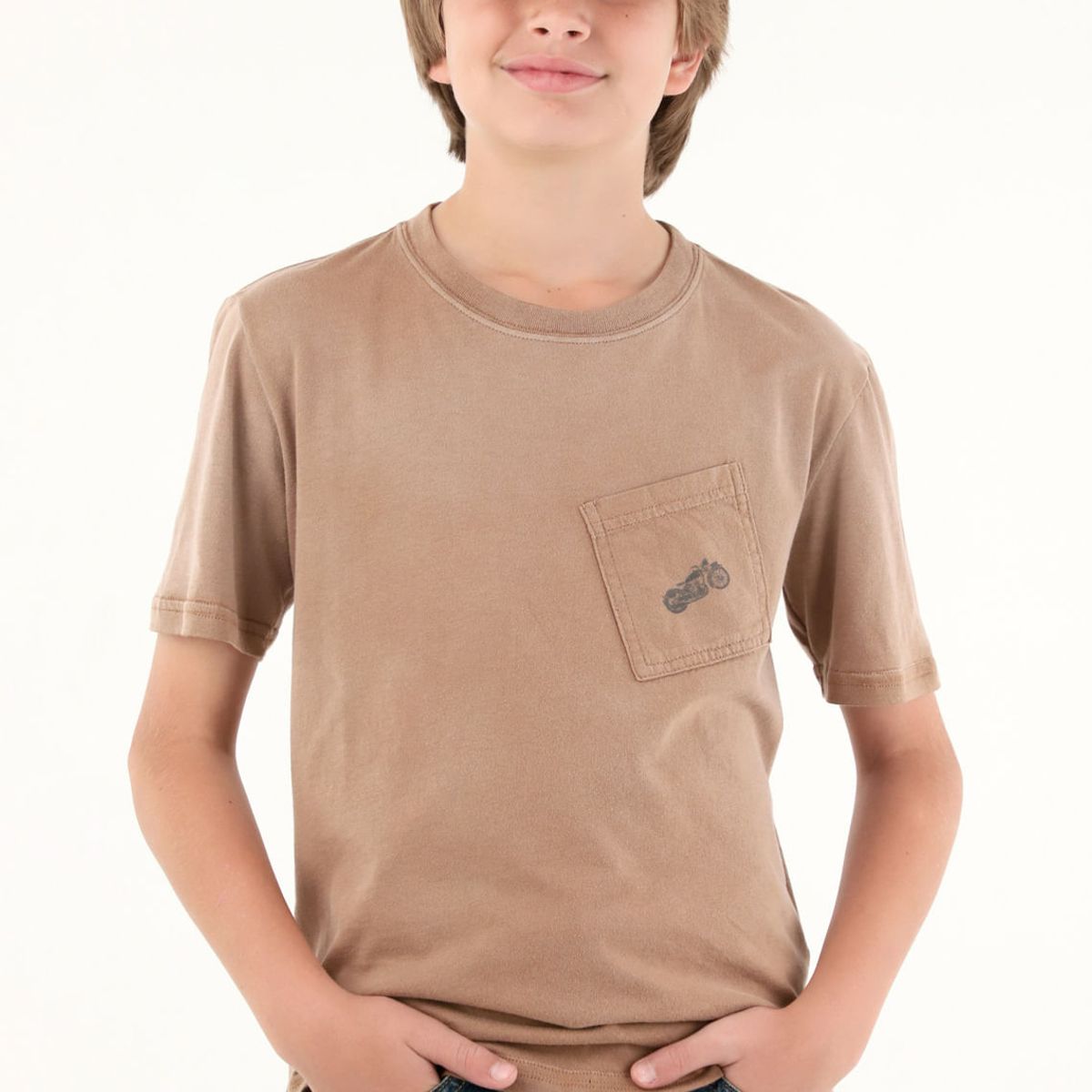 TENNIS - Camiseta café con bolsillo y estampado de moto para niño