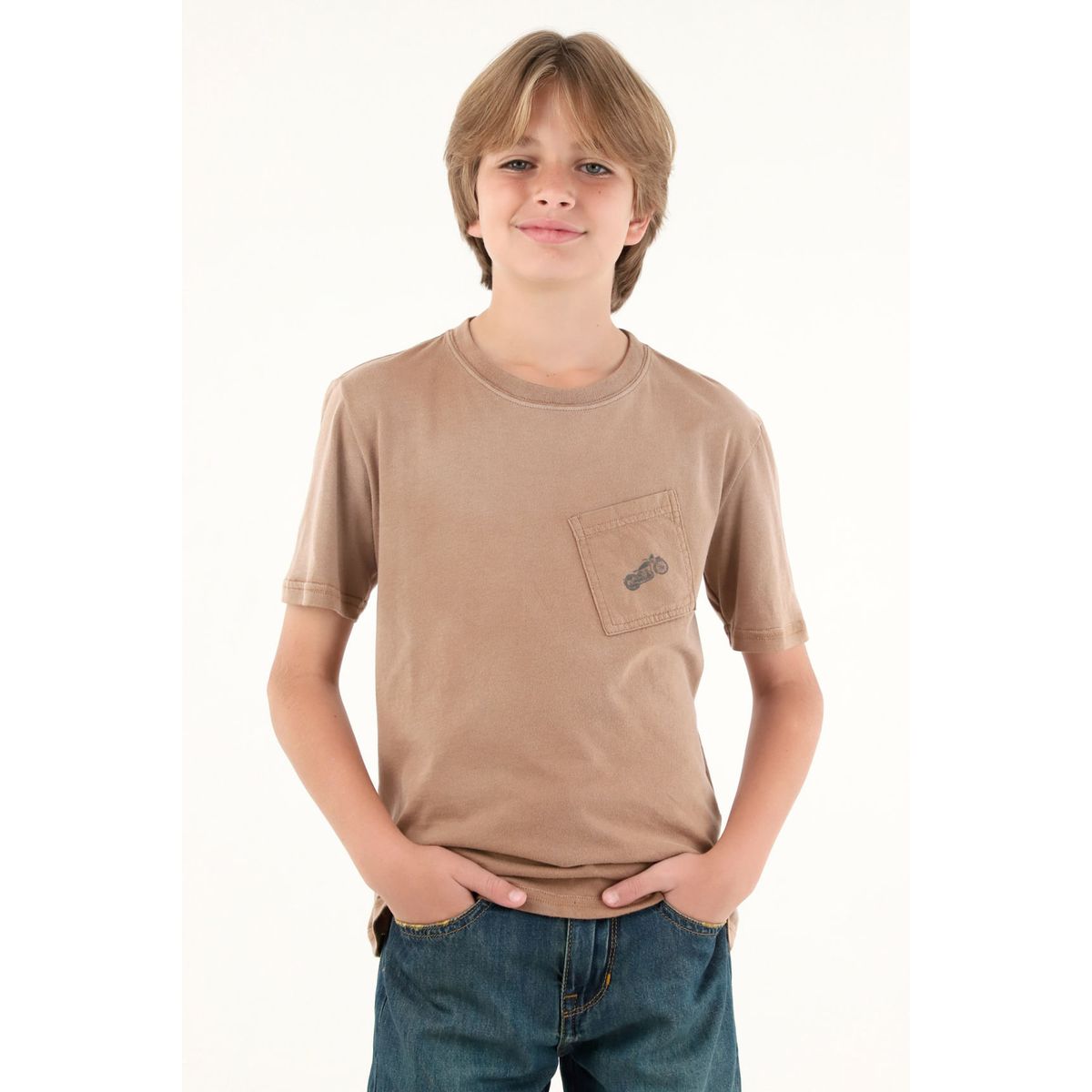 TENNIS - Camiseta café con bolsillo y estampado de moto para niño