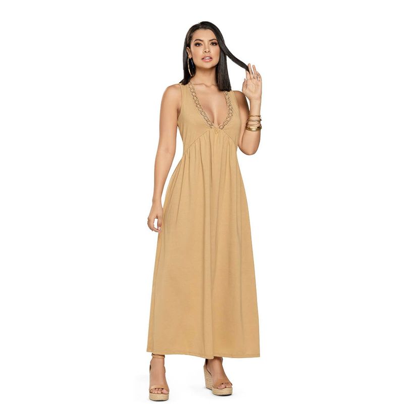 MARKETING PERSONAL - Vestido Largo Mujer Caramelo Mp 4506