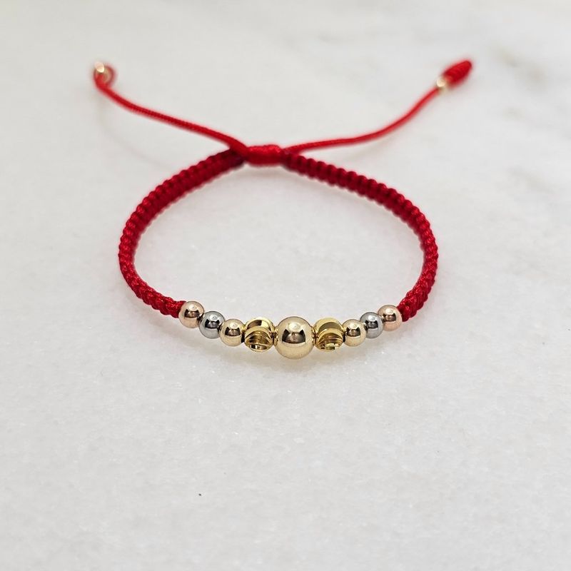 DIBESENSI JOYERIA - PULSERA  HECHA  A MANO 3 OROS BALIN 4,5,6MM ORO LAMINADO 18K