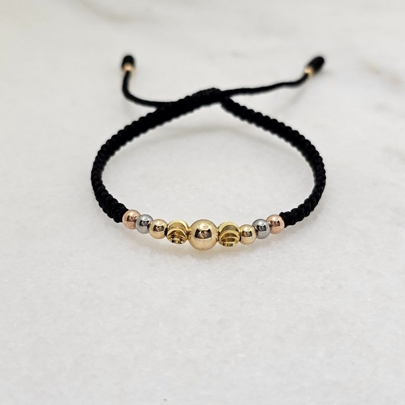 DIBESENSI JOYERIA - PULSERA  HECHA  A MANO 3 OROS BALIN 4,5,6MM ORO LAMINADO 18K