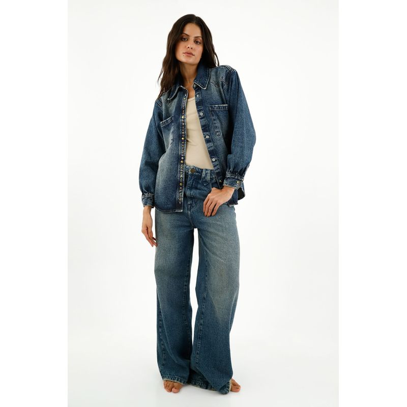 TENNIS - Jean azul silueta amplia para mujer