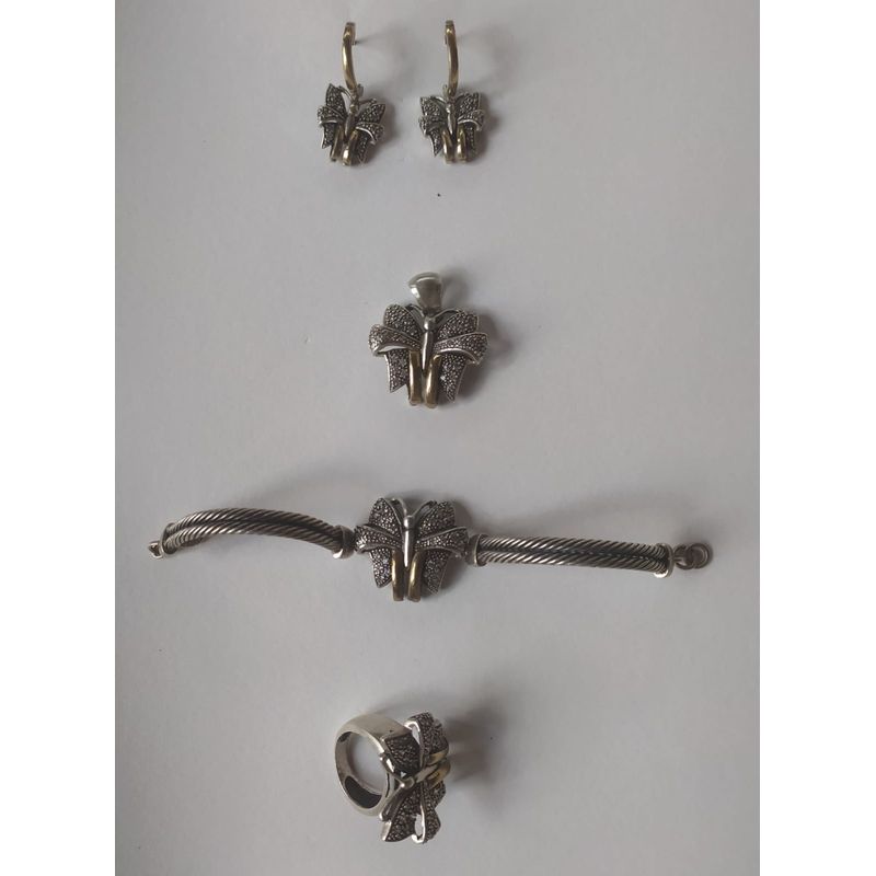 GENERICO - SET PLATA ORO ANILLO ARETES BRAZALETE Y DIJE