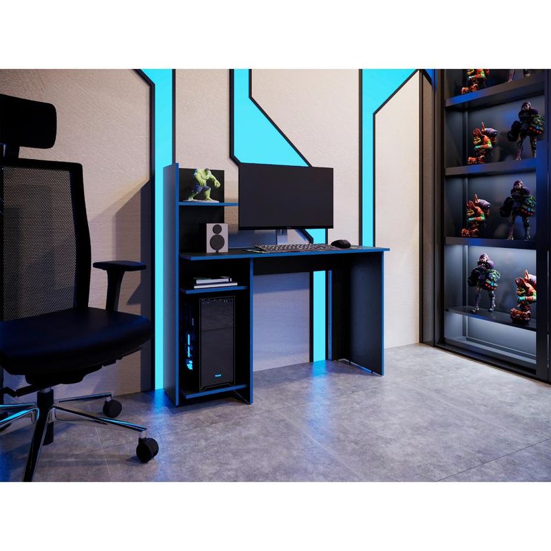 RTA DESIGN - Escritorio Gamer Vilna Wengue Y Azul Con Cuatro Entrepaños