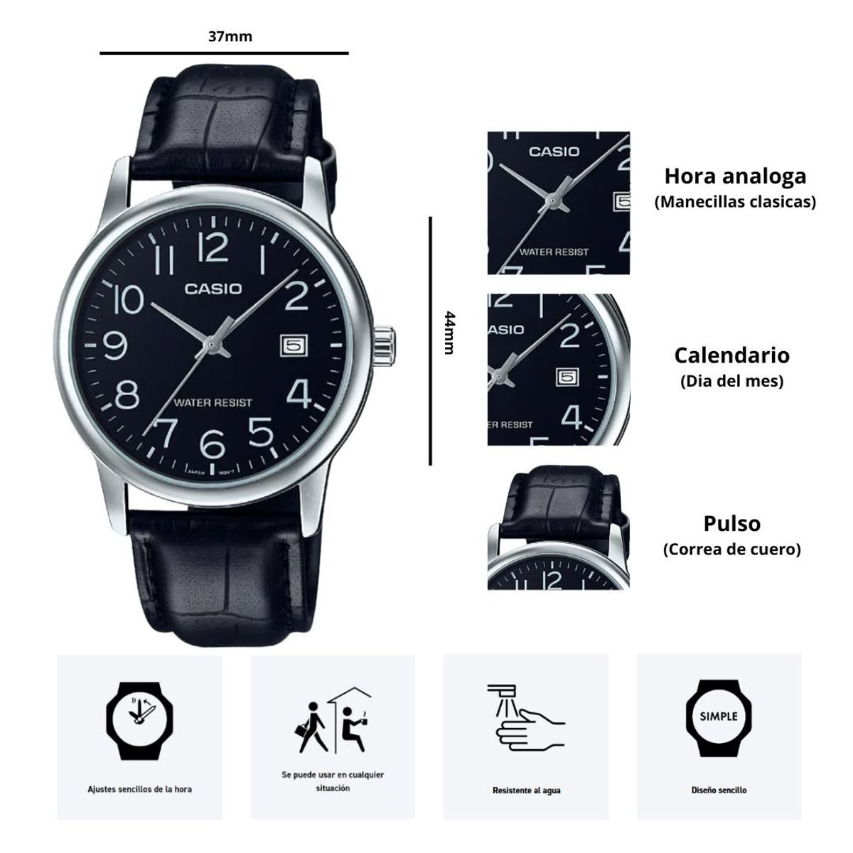 CASIO - Reloj Casio Referencia MTP-V002L-1B Diseño Elegante