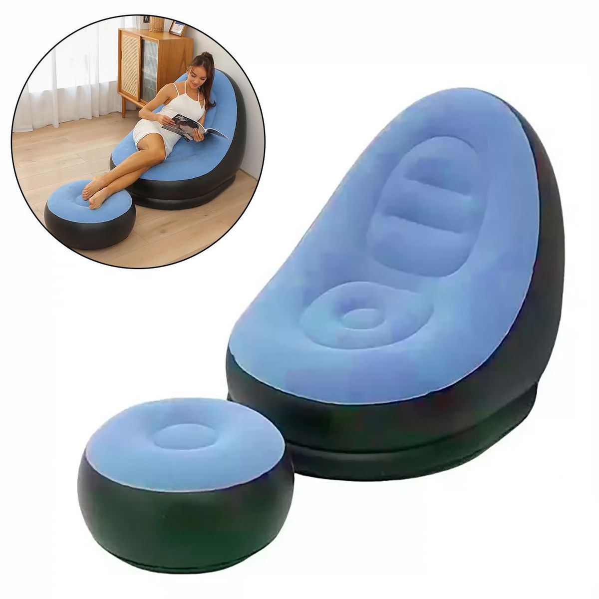 GENERICO - Sillon Sofá Inflable Portátil Plegable Con Reposapiés azul