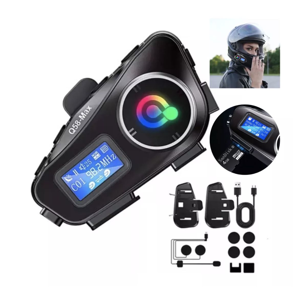GENERICO - Intercomunicador Moto Q58 Max Con Pantalla Negro