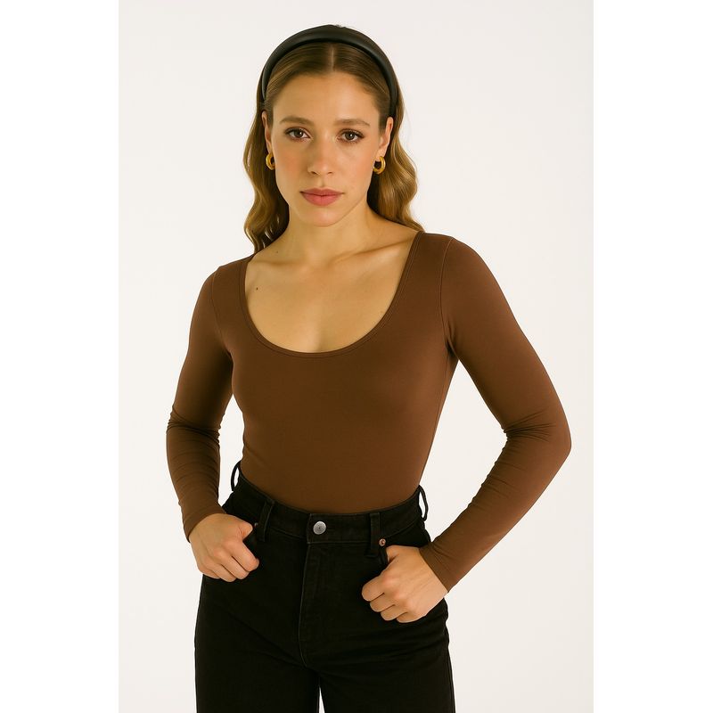 MOLGOA - Body para Mujer Escote Redondo - Tahiti Mocca