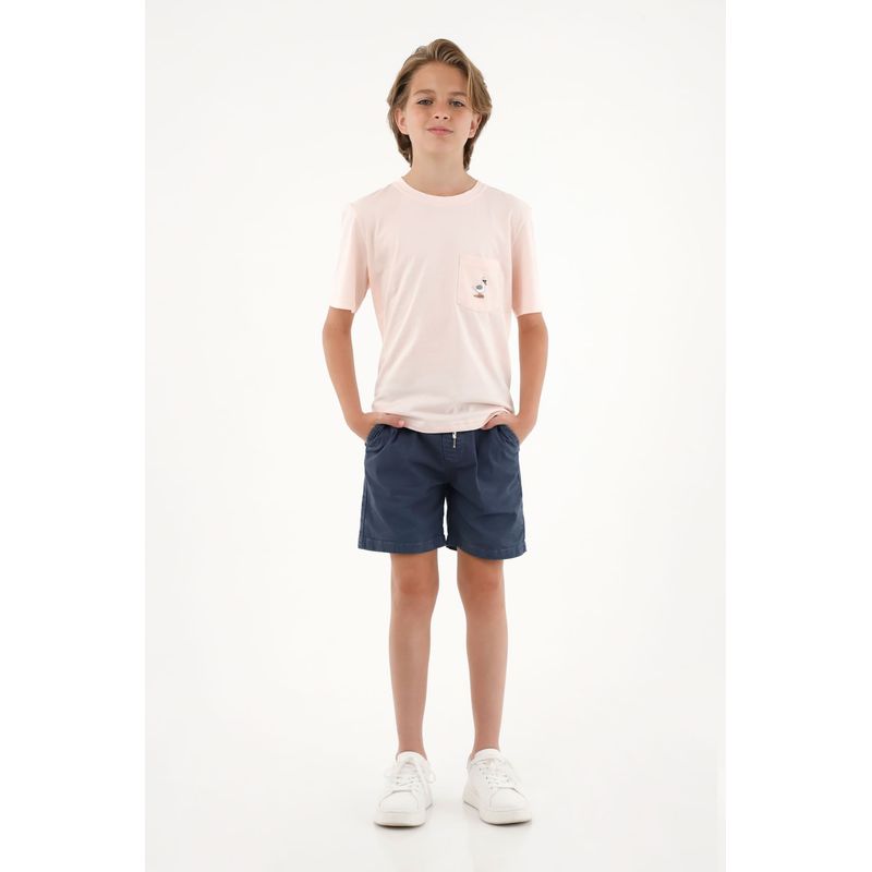 TENNIS - Camiseta rosada con bordado y bolsillo para niño