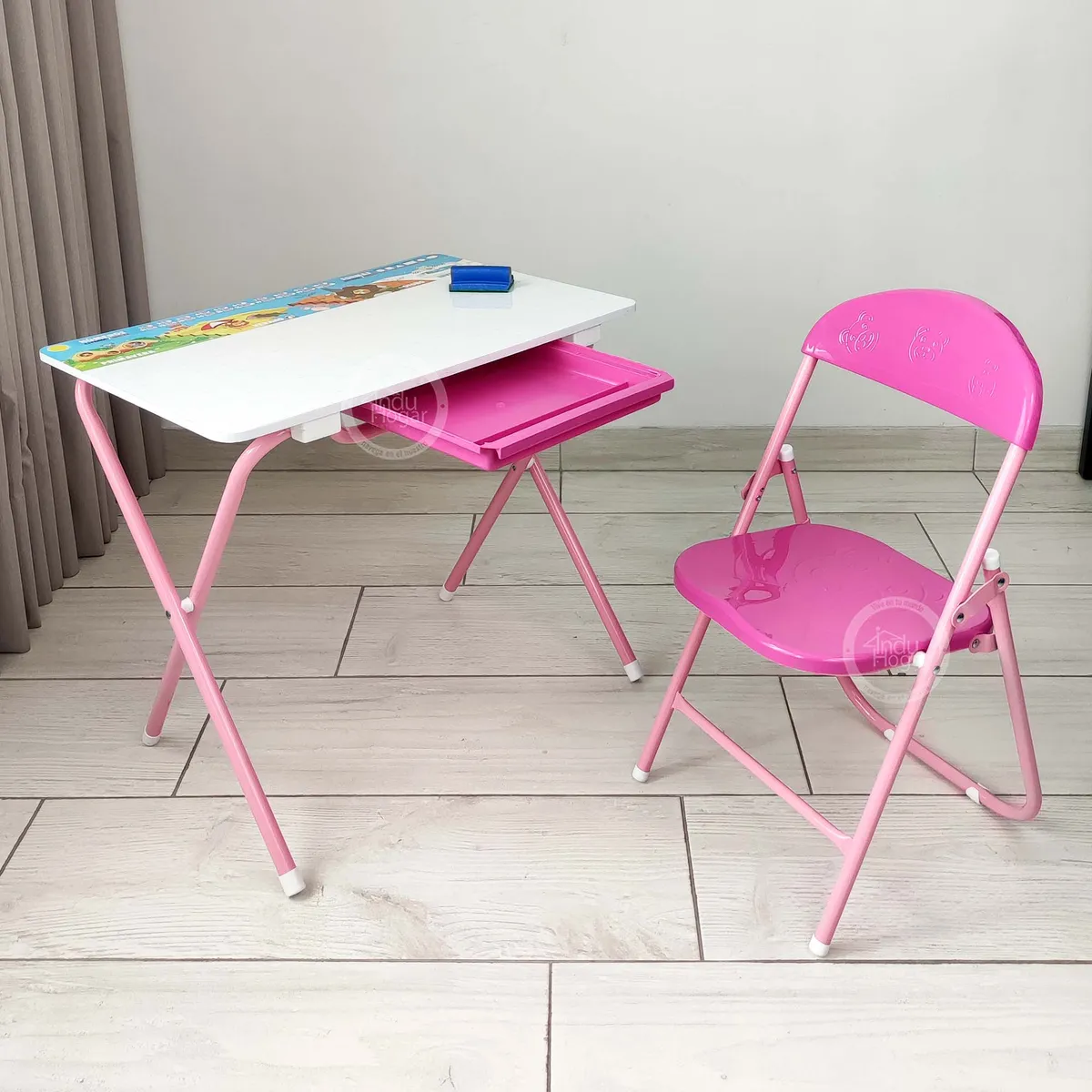 INDUHOGAR - Escritorio para niños plegable rosa con tablero en acrilico + obsequio