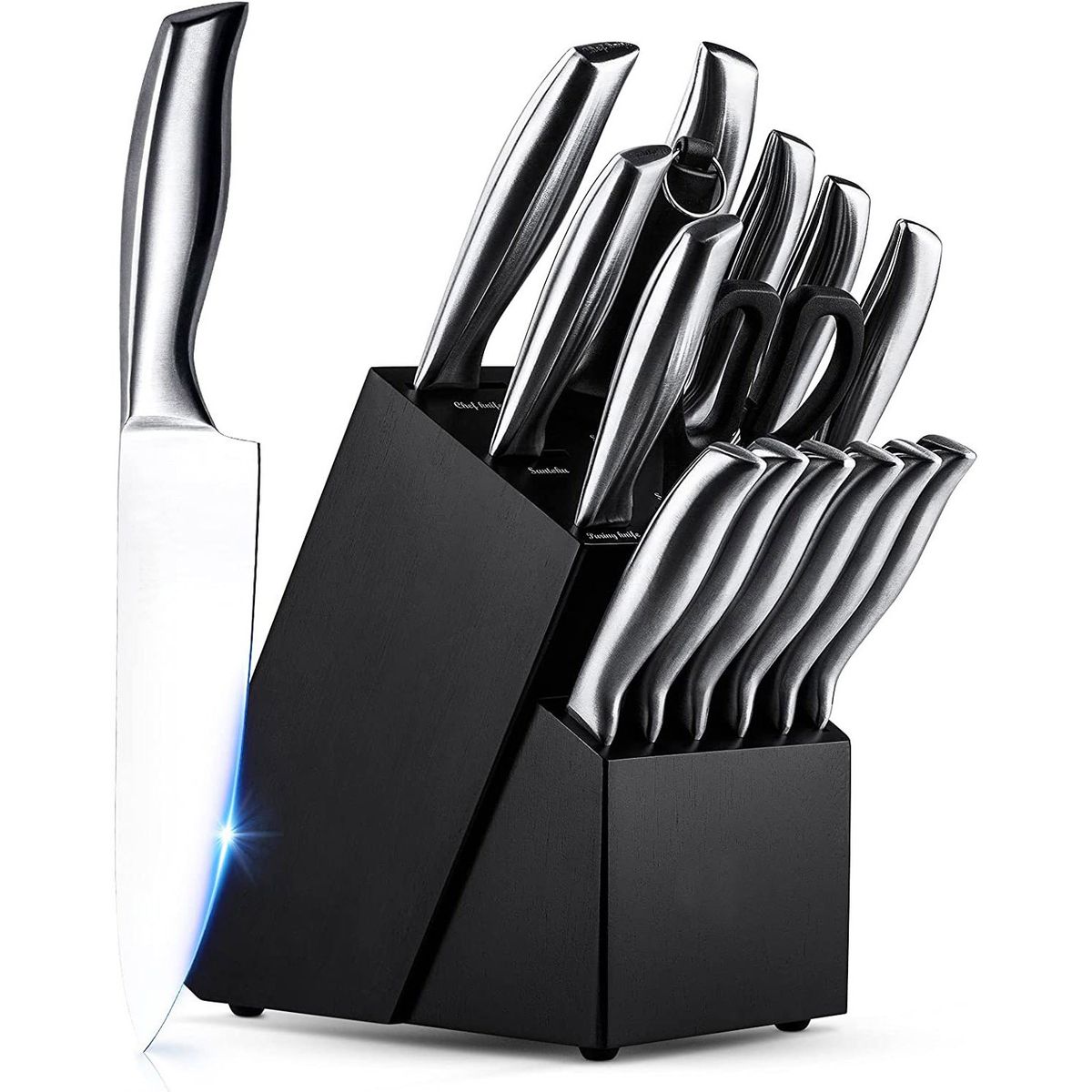 GENERICO - Juego Cuchillos Cocina Set 15 Piezas Acero Inoxidable Base De Madera Premium