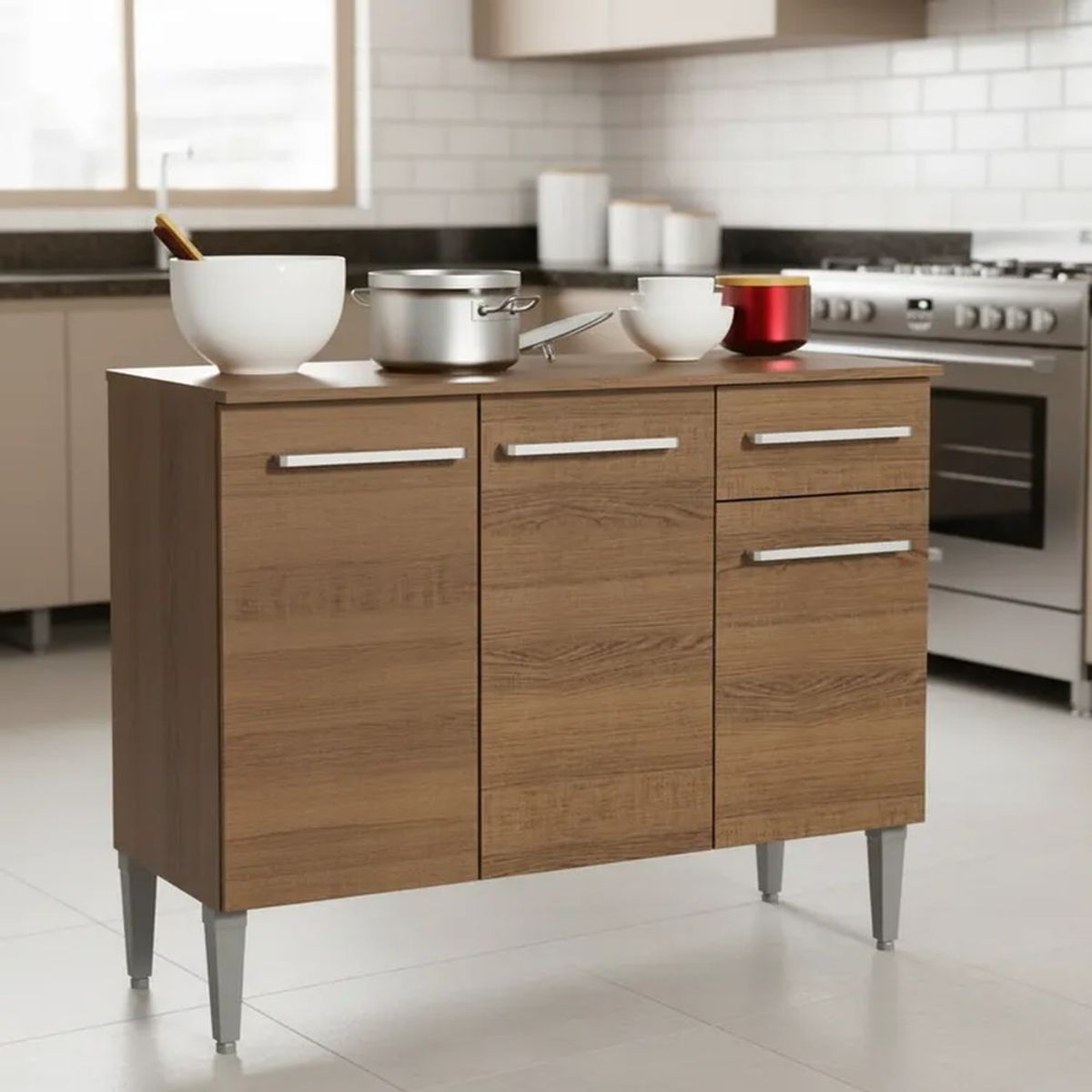 MADESA - Mueble de Cocina Emilly 1.05 m 3 Puertas 1 Cajón con Encimera de MDP Marrón