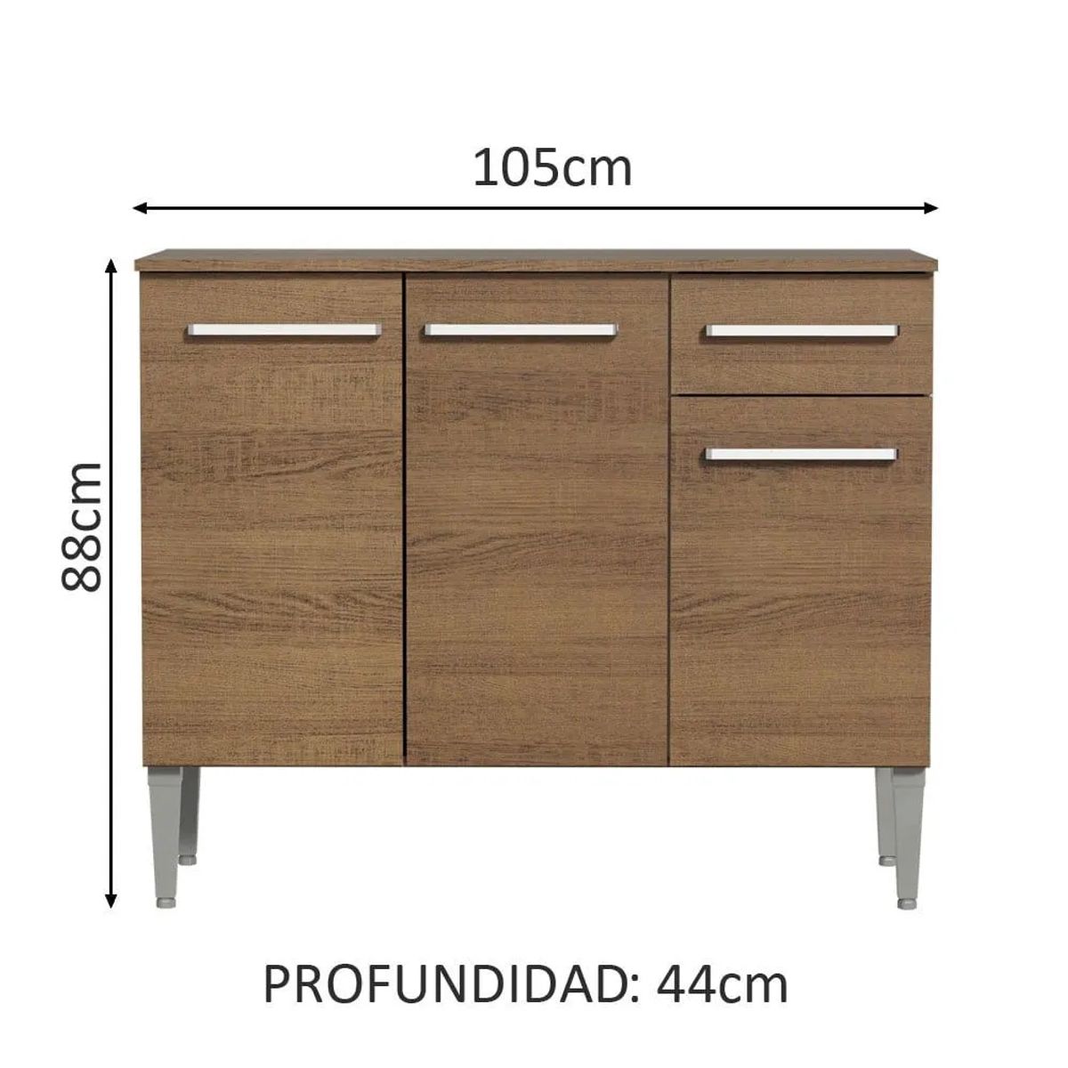 MADESA - Mueble de Cocina Emilly 1.05 m 3 Puertas 1 Cajón con Encimera de MDP Marrón