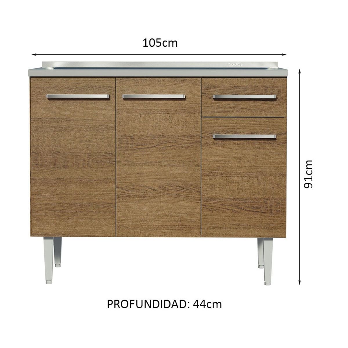 MADESA - Mueble de Cocina Emilly 1.05 m con Mesón de Acero Marrón