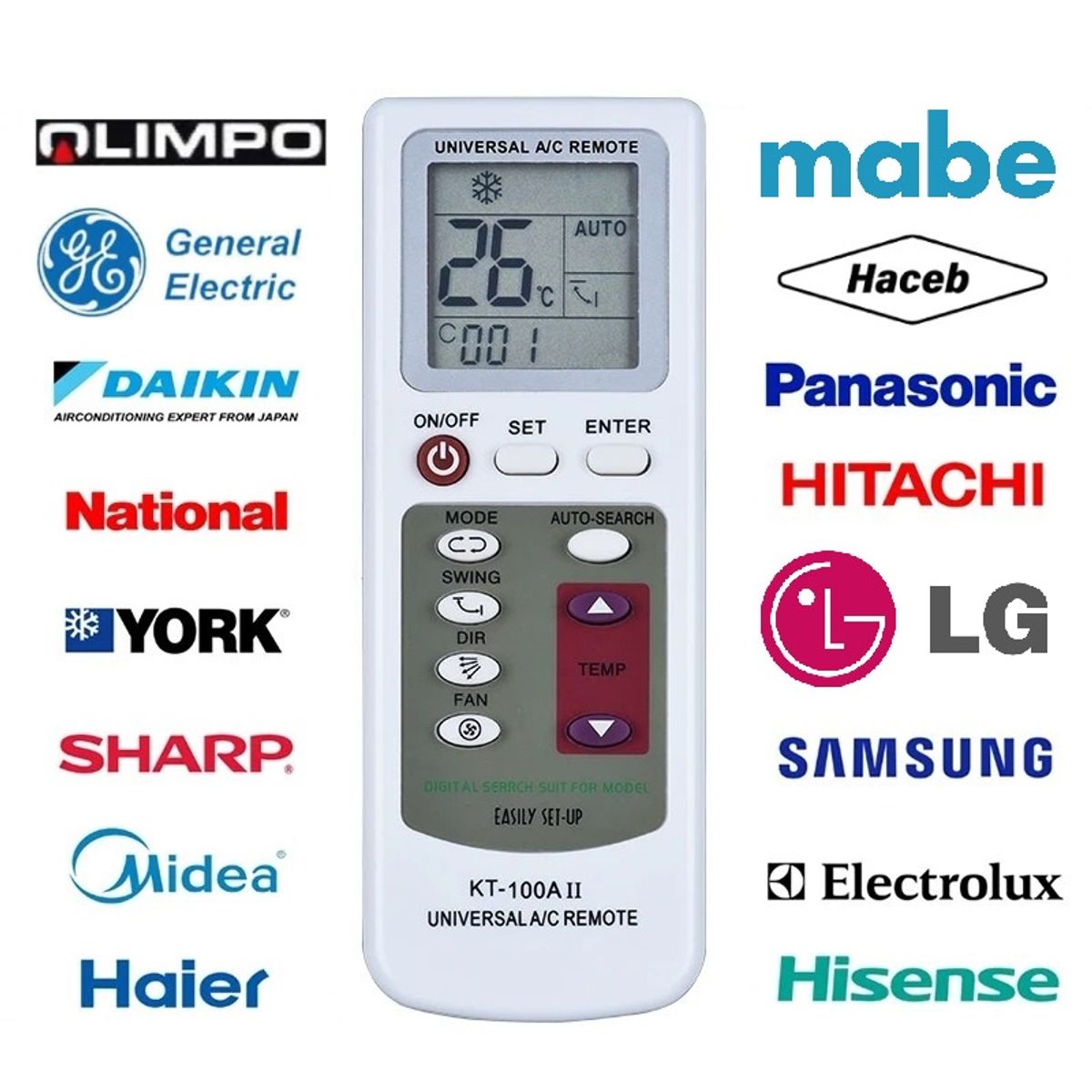 GENERICO - CONTROL UNIVERSAL PARA AIRE ACONDICIONADO AA KT-100A II - REPUESTO