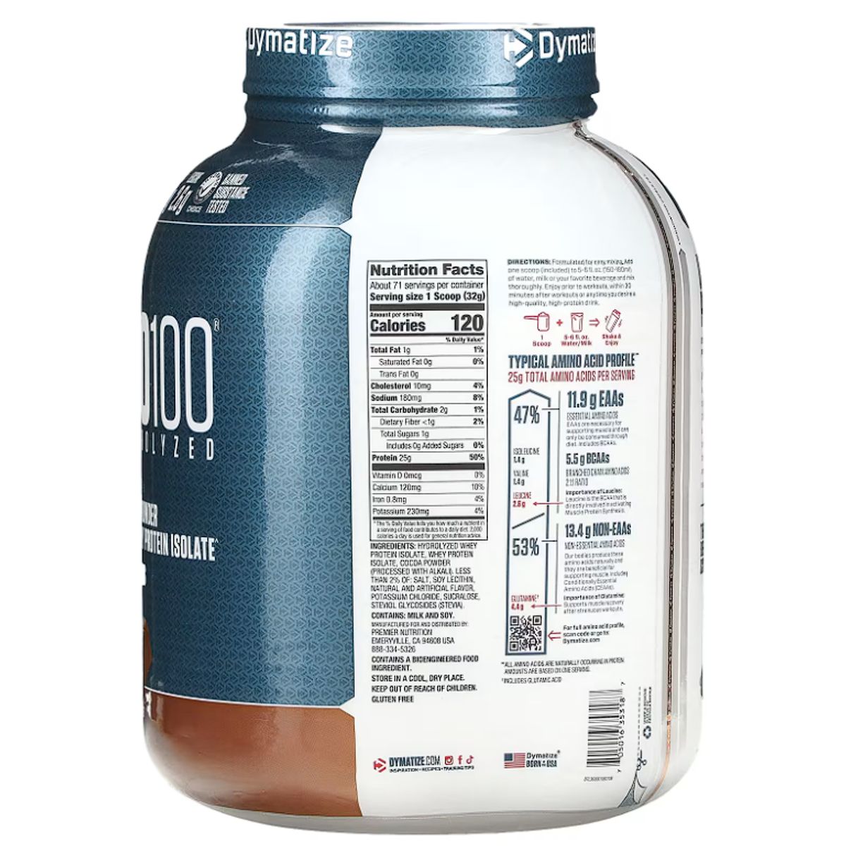 DYMATIZE - ISO100 Chocolate 100% Hidrolizada Premium Rápida Absorción 5LB