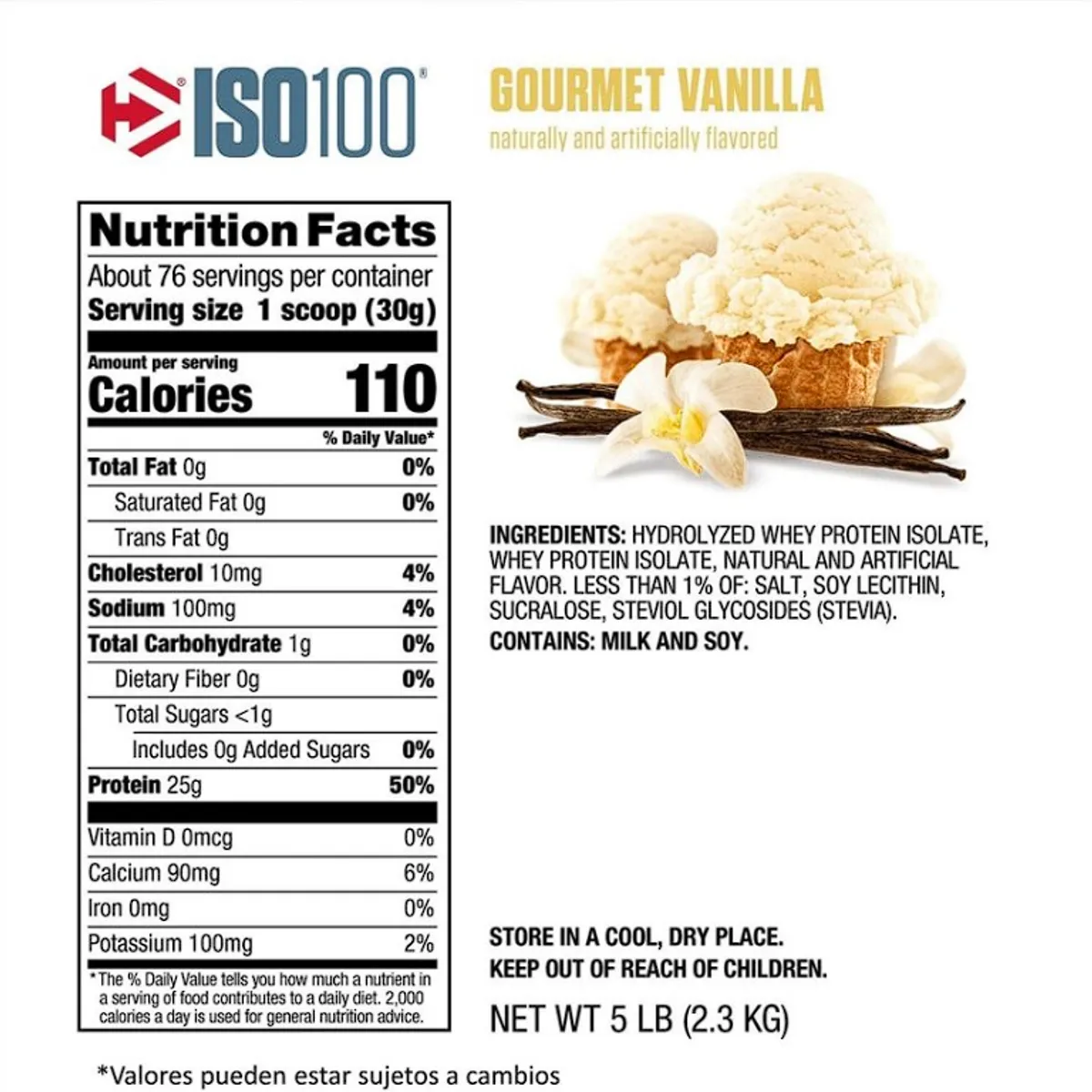 DYMATIZE - ISO100 Dymatize Vainilla 100% Hidrolizada Premium Rápida Absorción 3LB