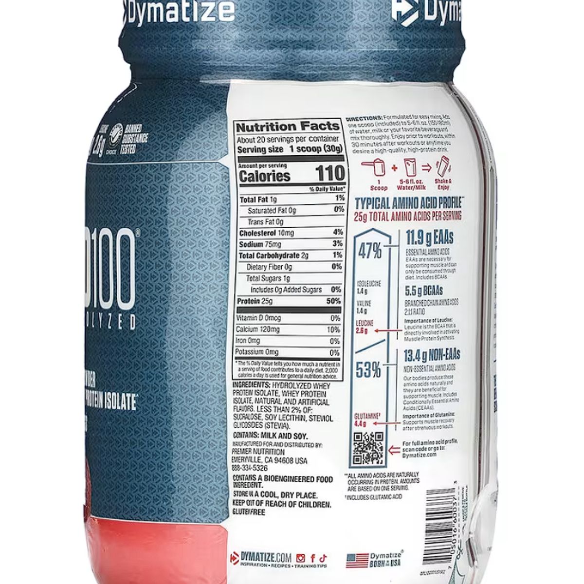 DYMATIZE - ISO100 Dymatize Fresa 100% Hidrolizada Premium Rápida Absorción 610g