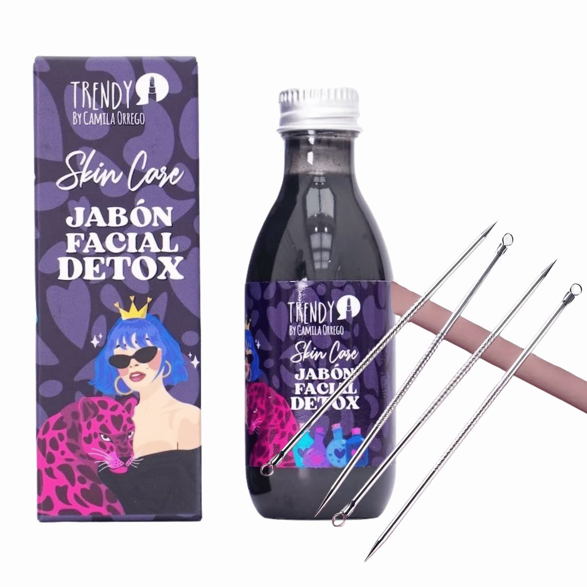 TRENDY - Set acne Jabon facial detox  + 4 agujas puntos negros