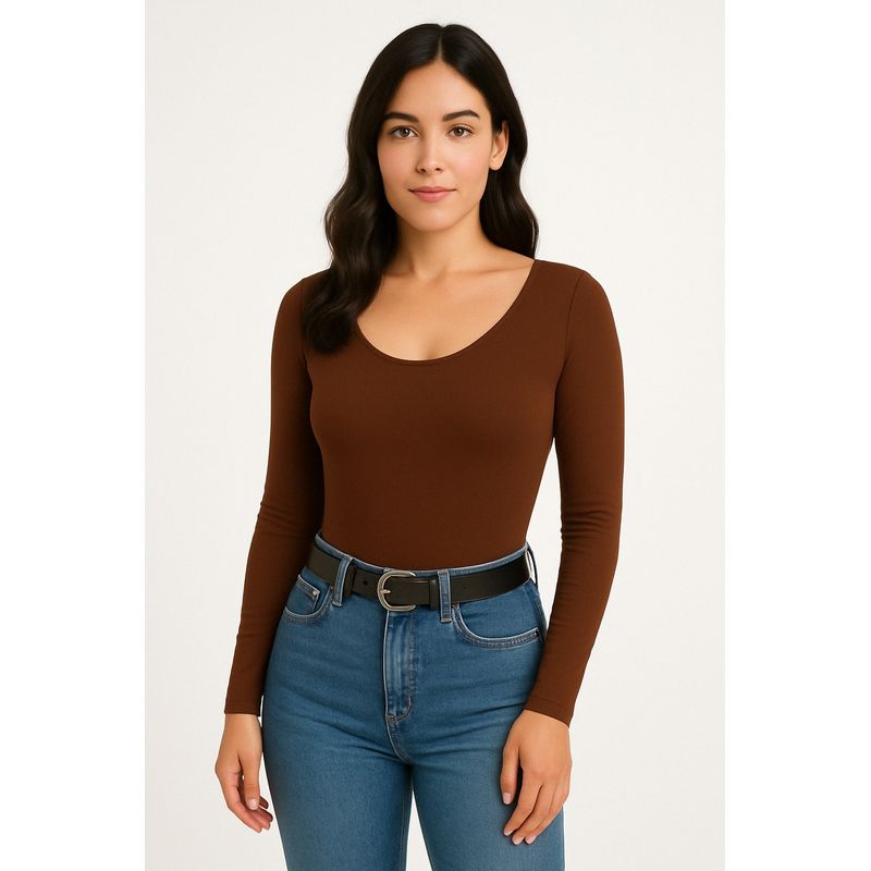 MOLGOA - Body para Mujer Escote Redondo - Tahiti Mocca