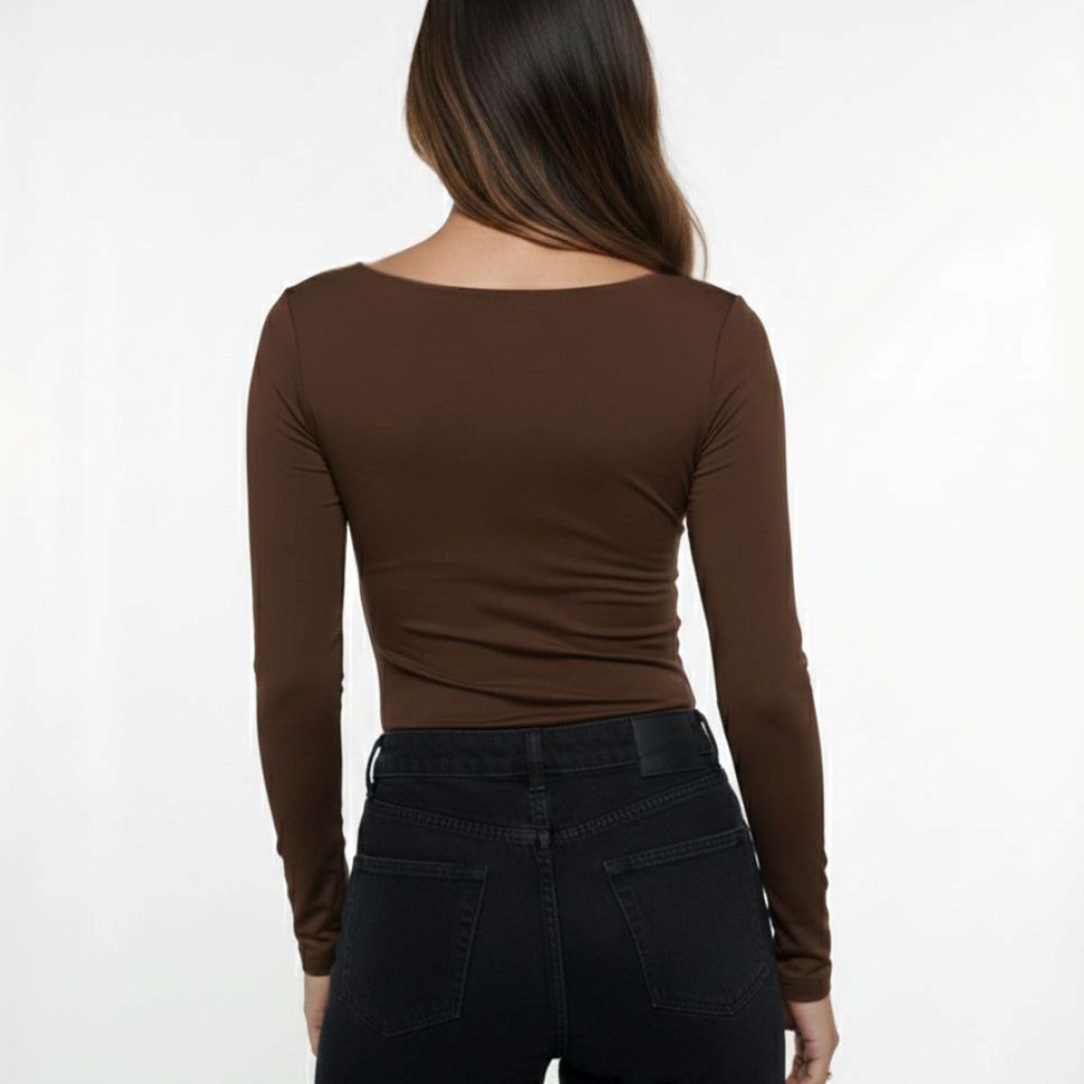 MOLGOA - Body para Mujer Cuello Redondo Manga Larga - Rebeca Mocca