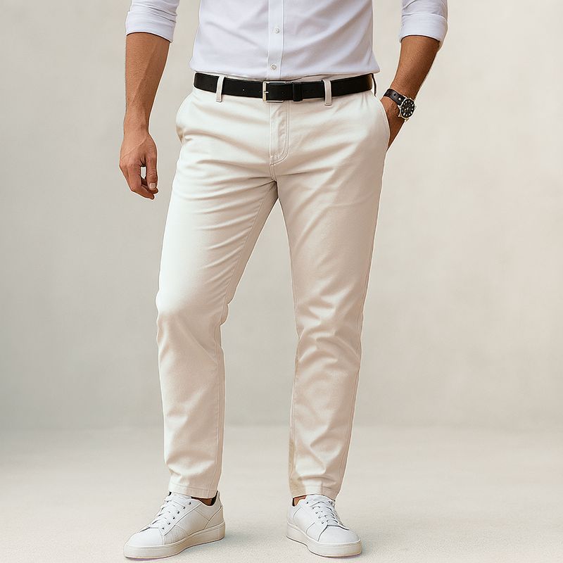007PLUS - Pantalón en drill blanco para hombre