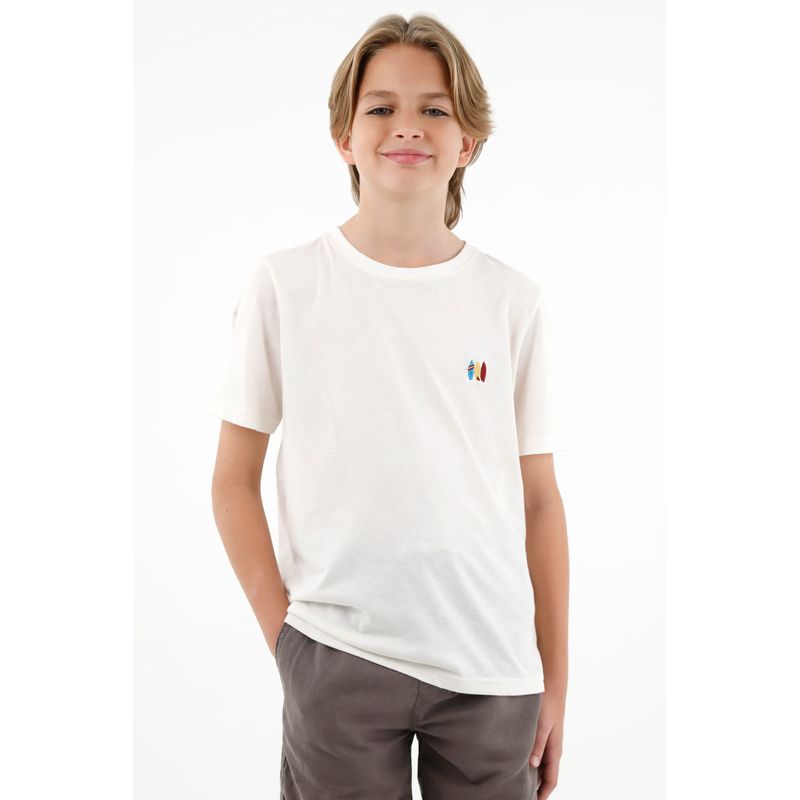 TENNIS - Camiseta blanca cuello redondo con bordado tejido para niño
