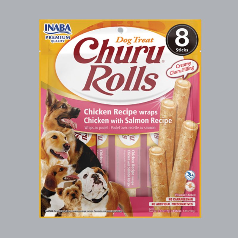 GENERICO - Churu Dog Rolls Snack Pollo con Salmón Pack x8 96gr