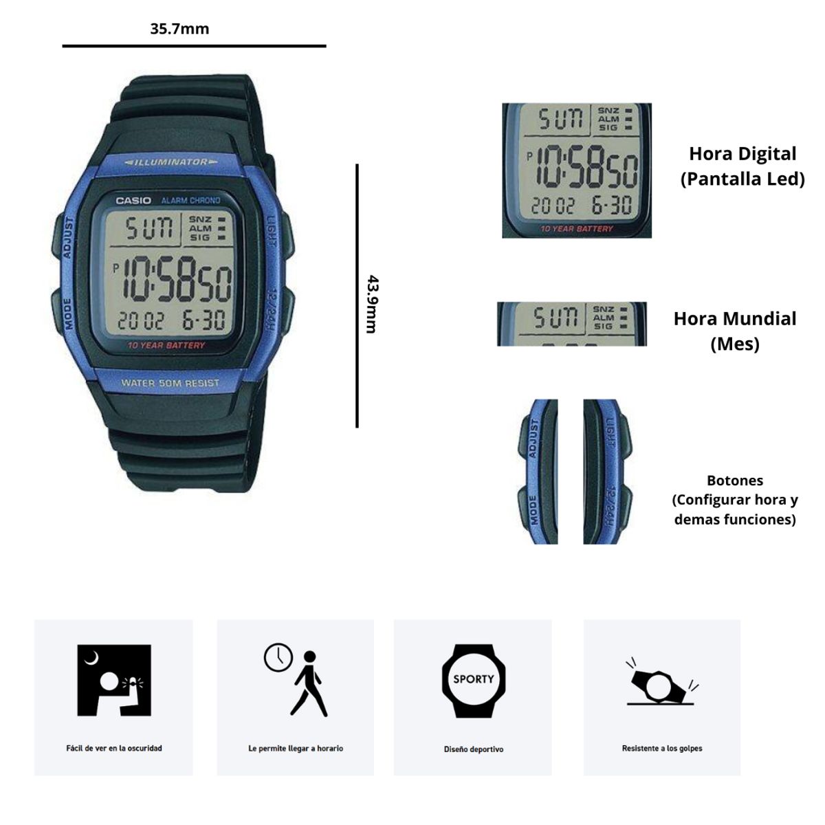 CASIO - Reloj Casio W-96H-2AV Diseño Deportivo