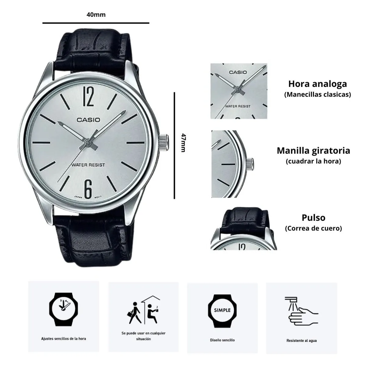 CASIO - Reloj Hombre Casio MTP-V005L-7B Diseño Elegante