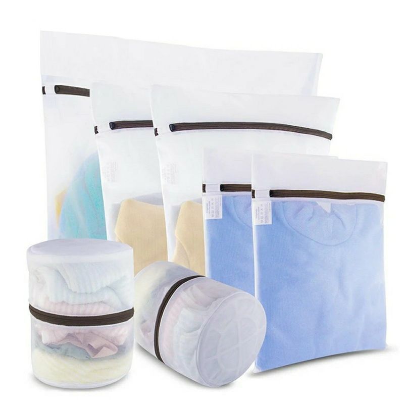 GENERICO - SET KIT X 7 BOLSAS MALLA PARA LAVANDERIA LAVAR ROPA DELICADA LAVADORA
