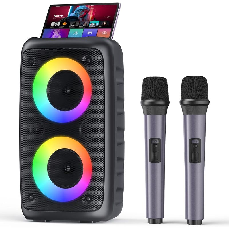 GENERICO - Máquina de karaoke, altavoz Bluetooth portátil con 2 micrófonos