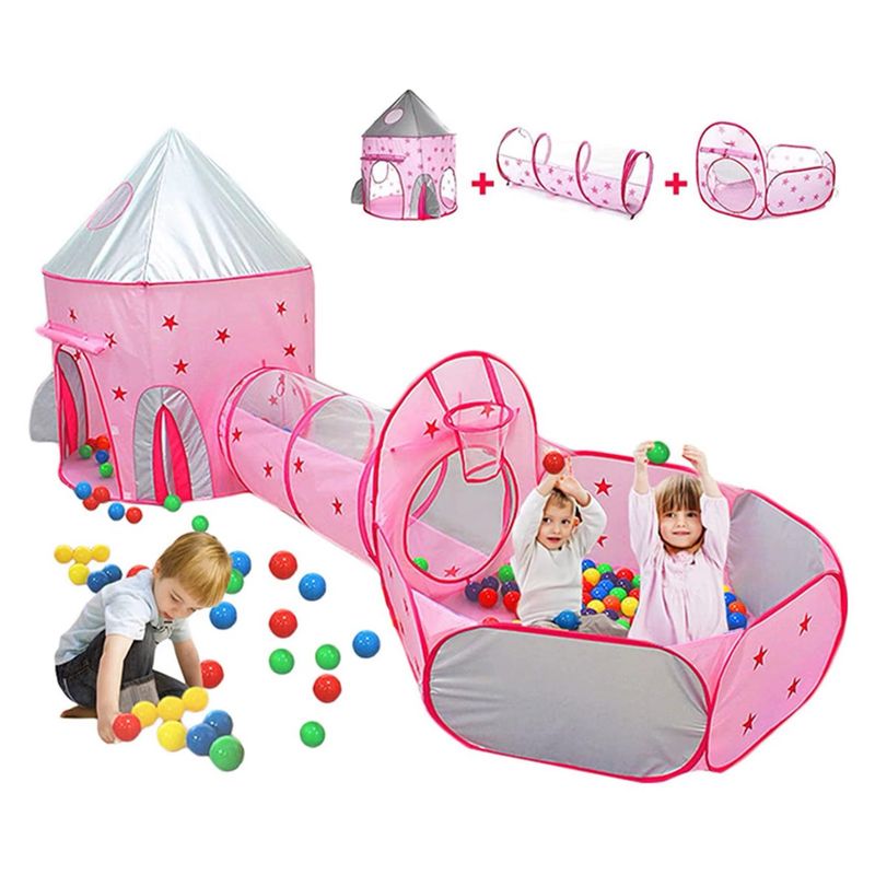 GENERICO - Carpa Castillo Tunel Mas 50 Pelotas Bebes Nuevo Rosa