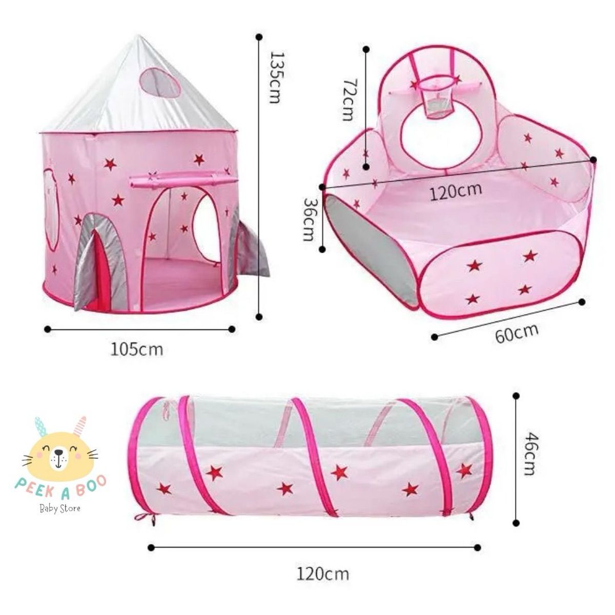 GENERICO - Carpa Tunel Castillo Bebes Nuevo Rosa