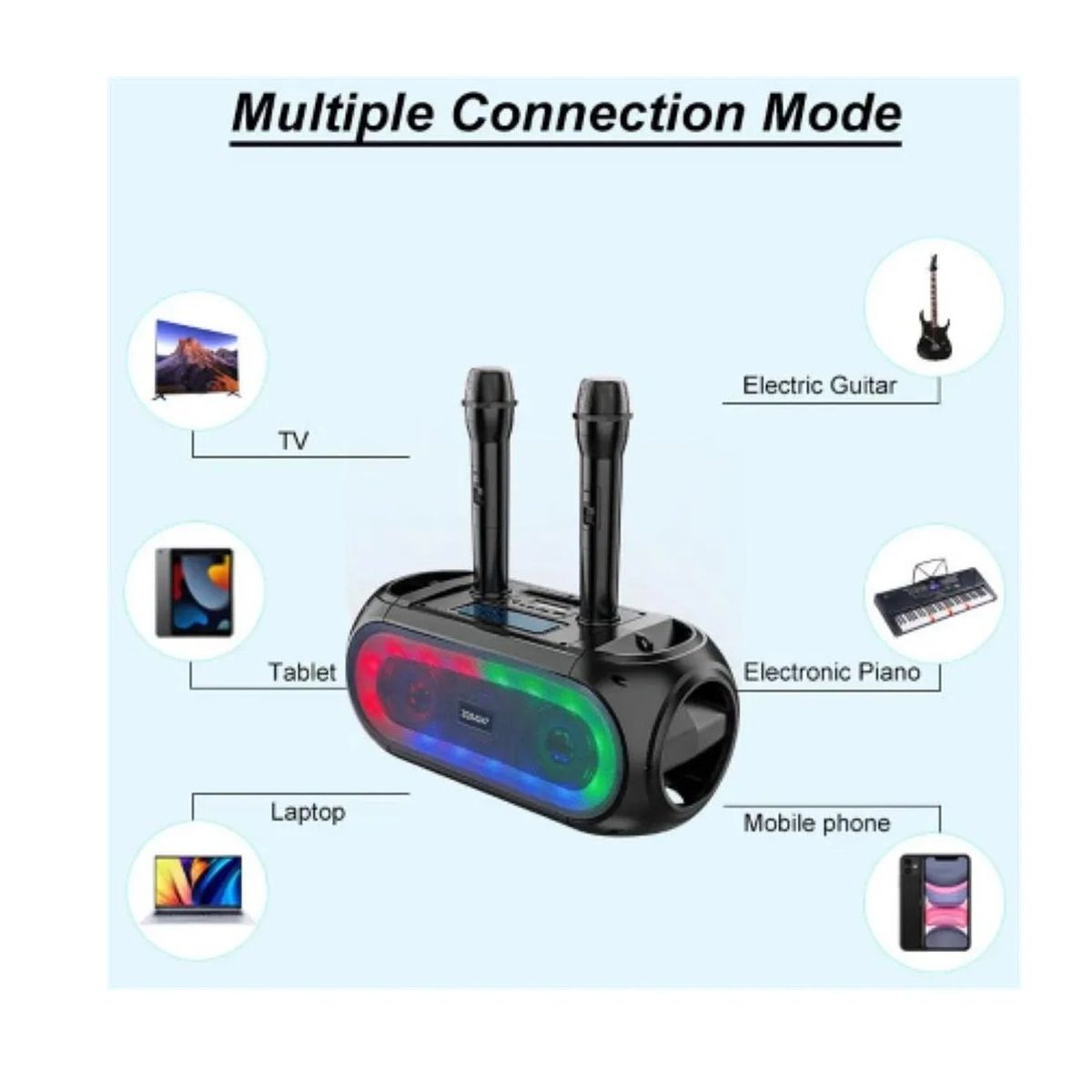 GENERICO - Parlante Karaoke Bluetooth Multifuncional Led Incluye Dos Micrófonos