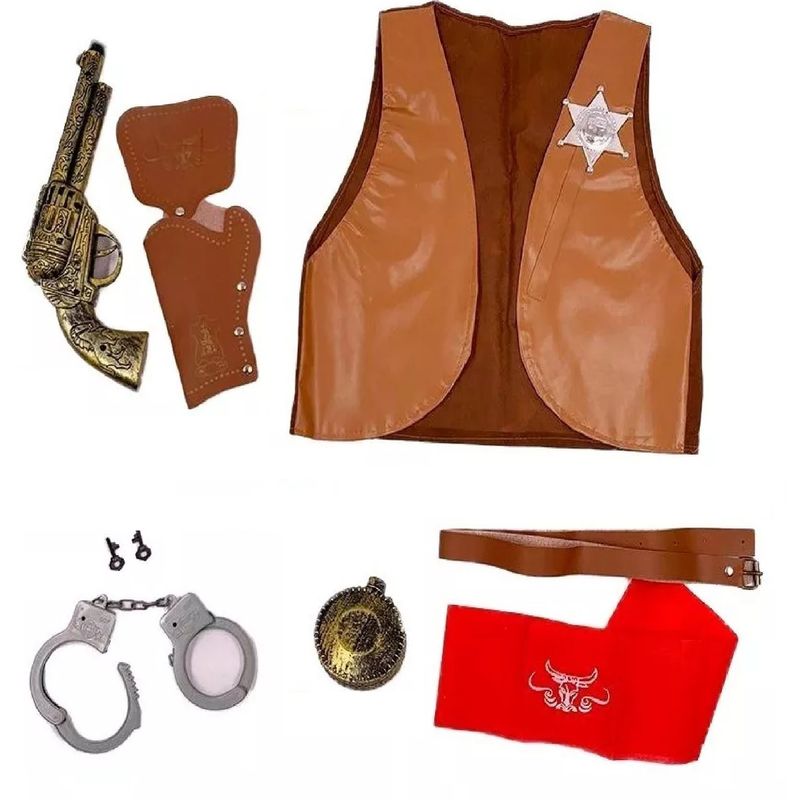 GENERICO - Disfraz De Vaquero Pistola Esposas Pañoleta Chaleco Niños Accesorios