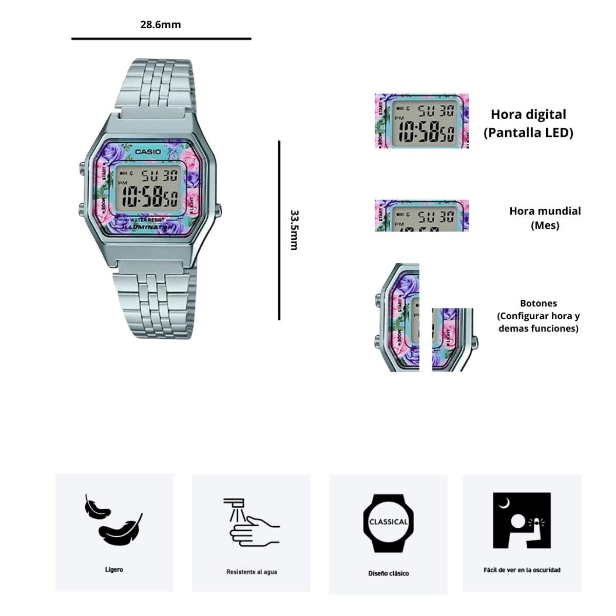 CASIO - Reloj Casio LA-680WA-2C Diseño clásico