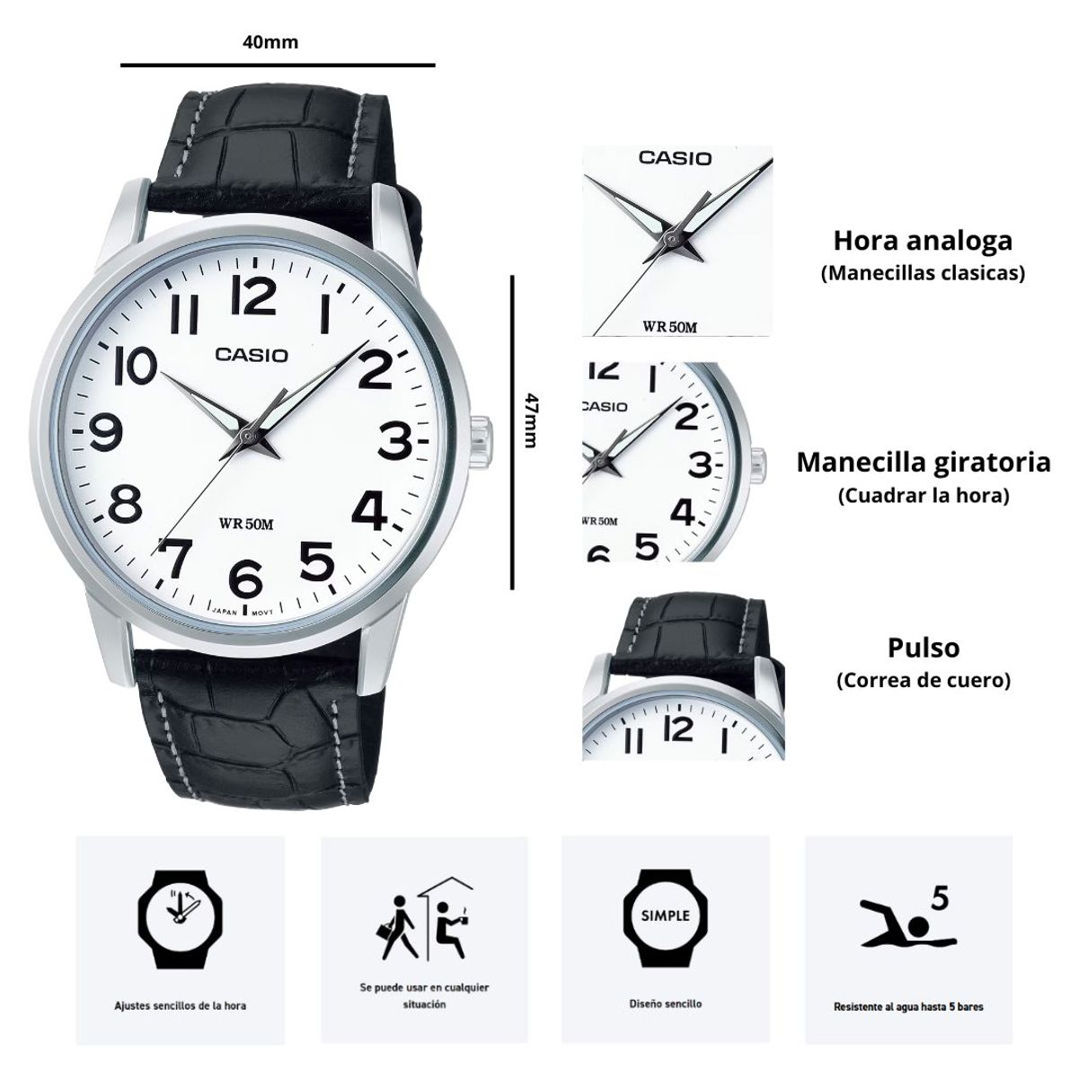 CASIO - Reloj Hombre Casio Modelo MTP-1303L-7B Diseño Clasico