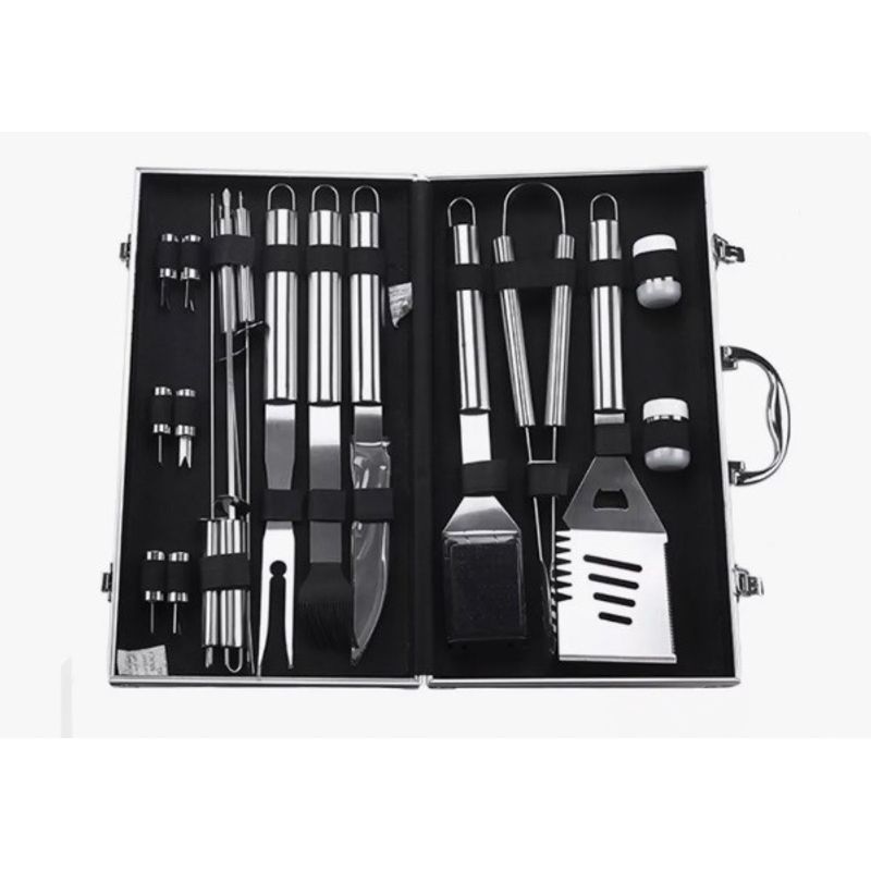 GENERICO - Set de Utensilios bbq 18 Piezas Con Maletín Kit de Asados Parrilla