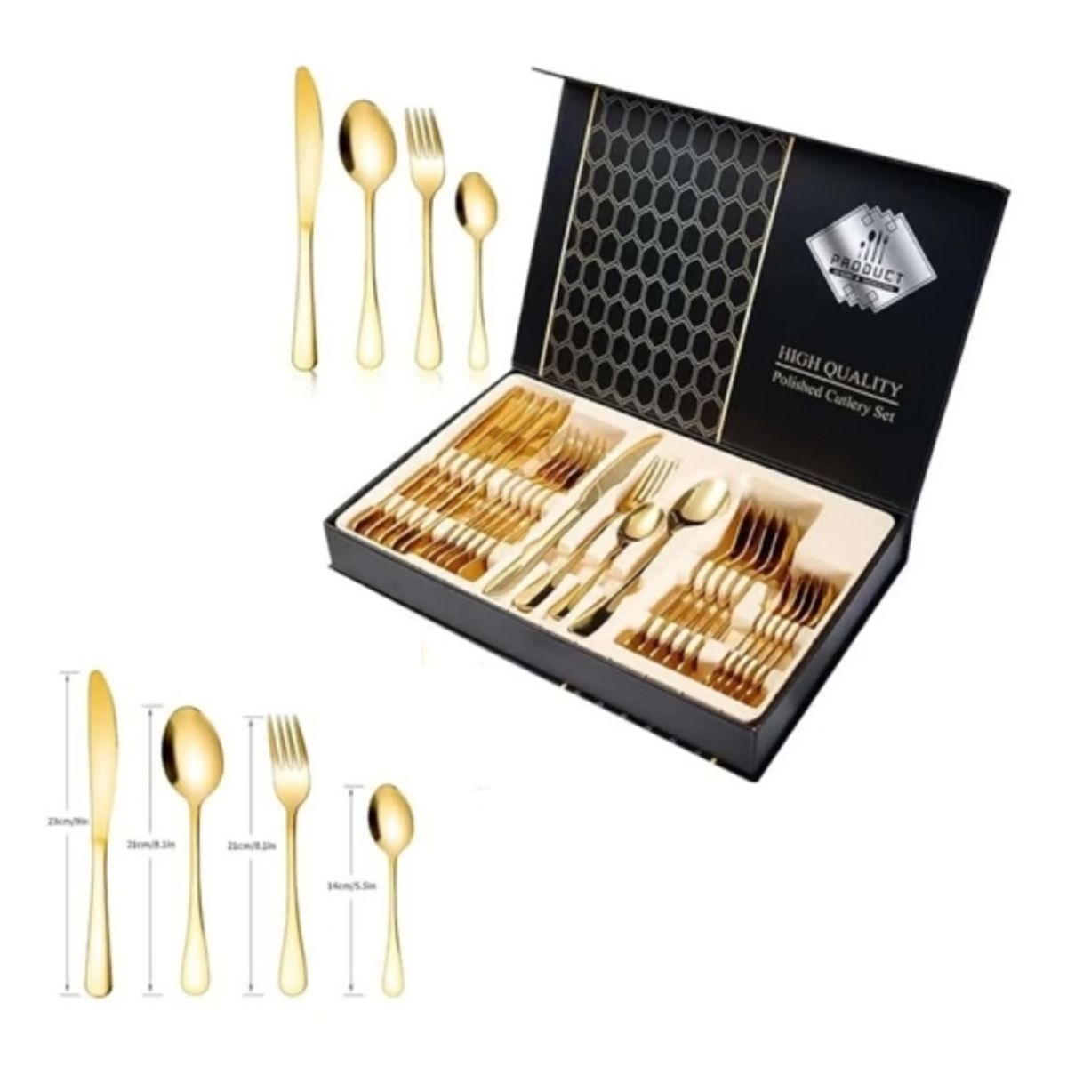 INFANTILES CAJUROMIX - Set De Cubiertos 24 Piezas Acero Inoxidable dorado