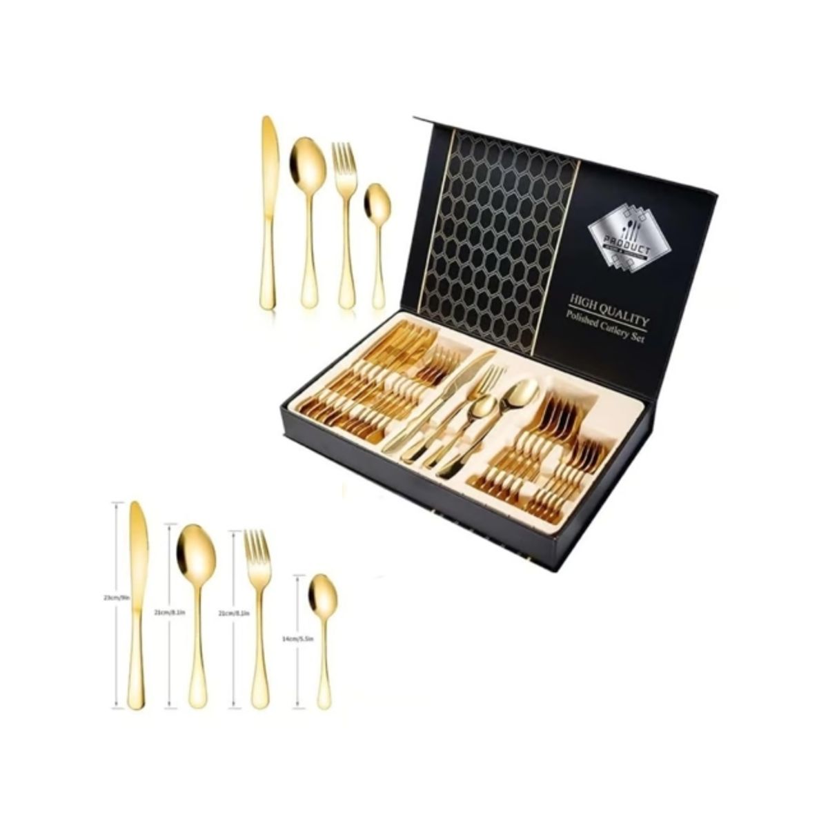 INFANTILES CAJUROMIX - Set De Cubiertos 24 Piezas Acero Inoxidable dorado