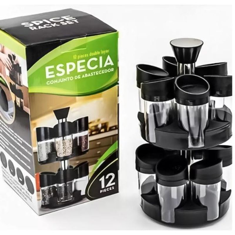 GENERICO - Especiero Condimenteros 2 Niveles Set 12 Envases Giratorio OT-025S