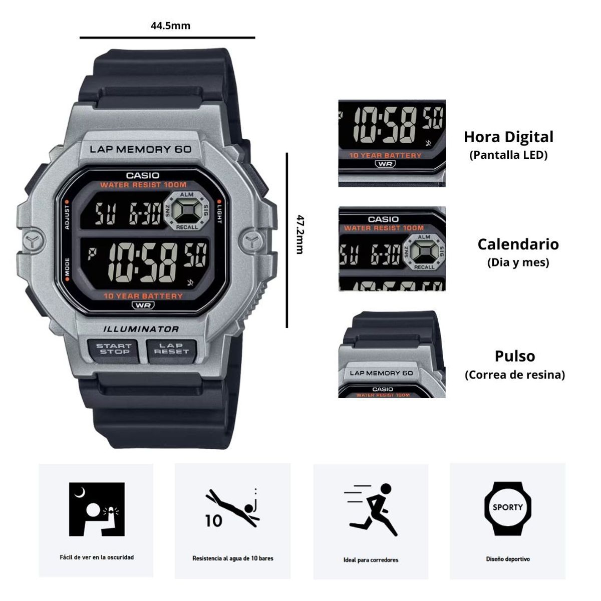 CASIO - Reloj Casio WS-1400H-1BV Diseño Deportivo