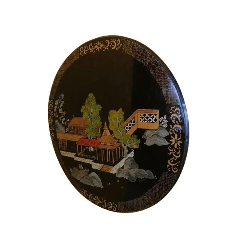 GENERICO - Cuadro Japonés Antiguo Medallon Madera Óleo Laminilla Bronce